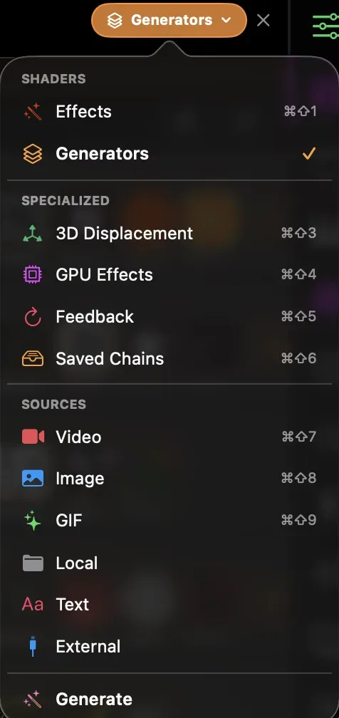 Content type picker dropdown
