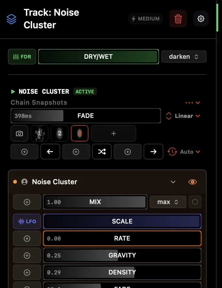 Chain Snapshots bar in the track inspector