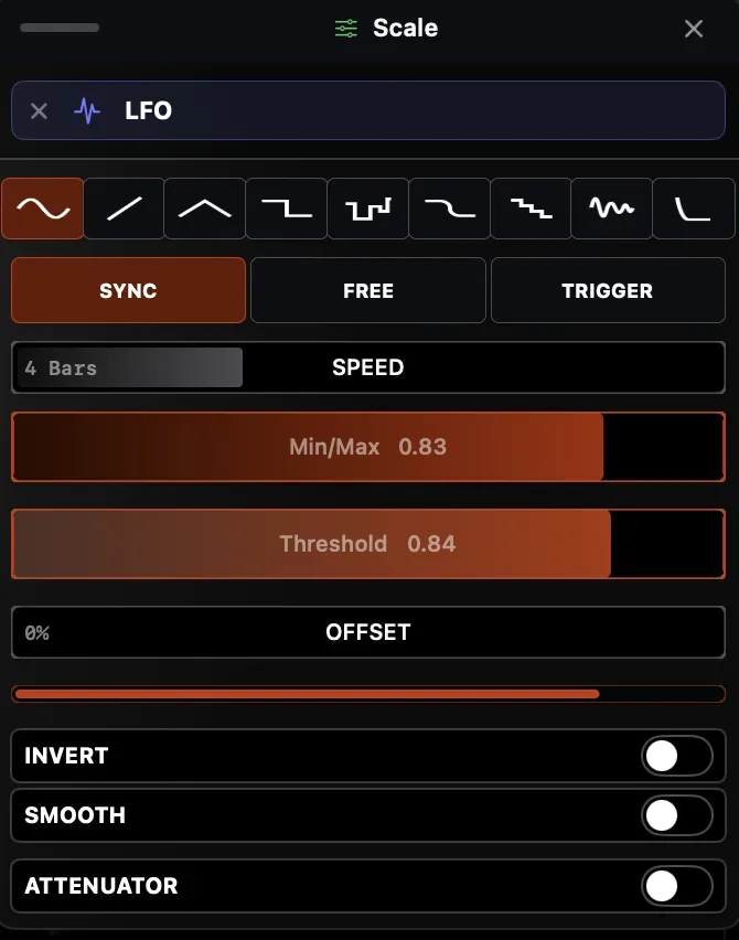 LFO modulation inspector for a parameter