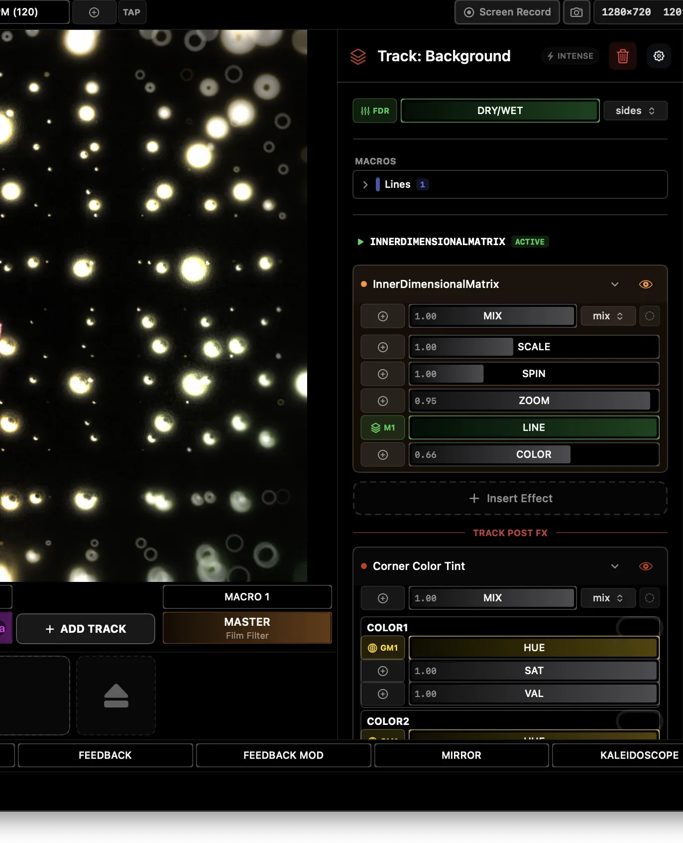Track inspector showing effect parameters